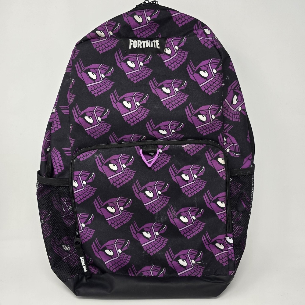 Fortnite Llama Backpack Black Purple All‎ Over Print School Bag Mesh Pockets